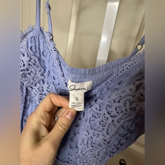 Sopra Blue Eyelet Lace Cami Top Adjustable Straps Smocked Back Summer Cute - Picture 2 of 3